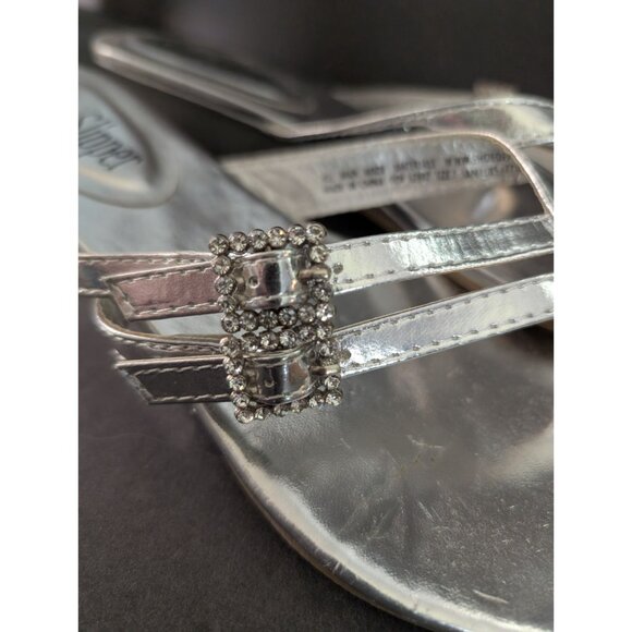 Silver Slipper Womens Metallic Silver Rhinestone Embellished Wedge Sandals Size - Picture 3 of 5